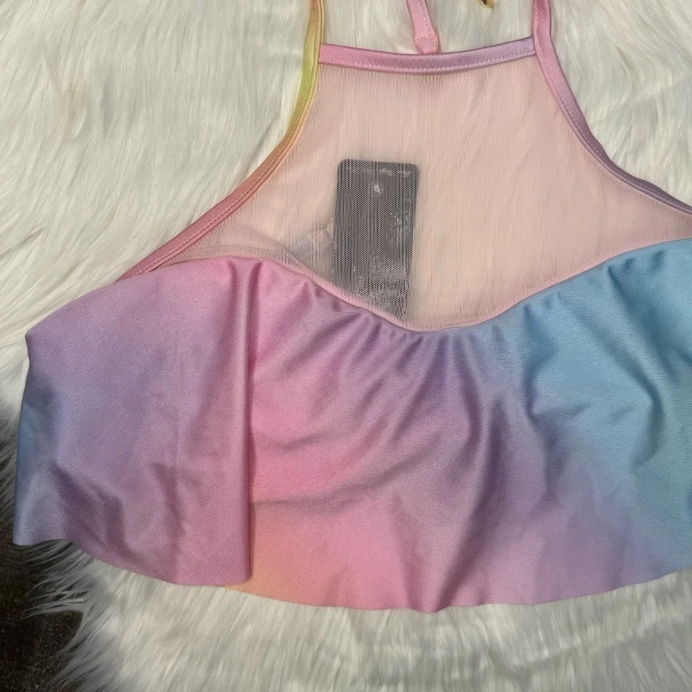 NWT Wildfox Pastel Rainbow Halter Bikini Top size Large